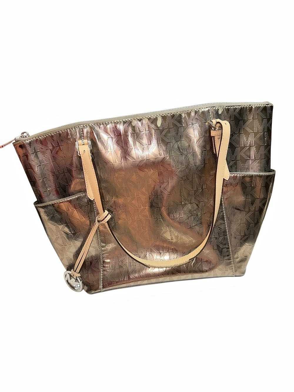 Michael Kors Jet Set Medium Metallic Signature Logo Pocket Tote Bag